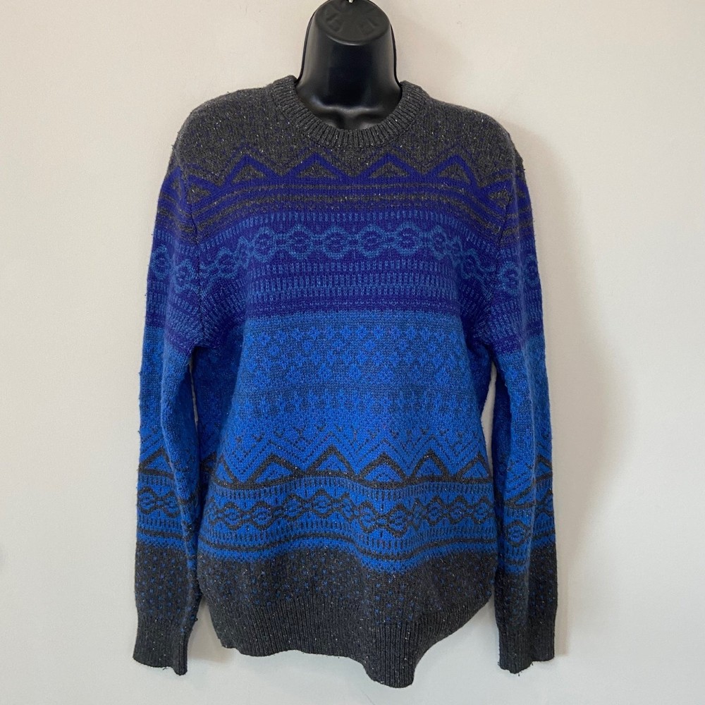GAP Blue Black Faire Isle Geometric Wool Sweater Size Medium